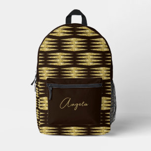Luxe Zwart Goud Glitter Abstract Elegante Naam Bedrukte Rugzak