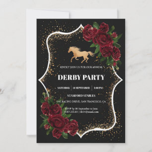 Luxe Zwart & Goud Glitter Kentucky Derby Uitnodigi Kaart