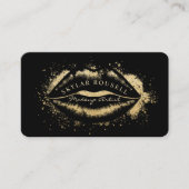 Luxe Zwart & Goud Glitter Lips Make-up Artiest Visitekaartje (Voorkant)