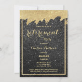 Luxe zwart goud glitter Pensioen Party Kaart (Voorkant)