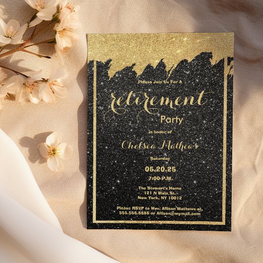 Luxe zwart goud glitter Pensioen Party Kaart