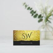 Luxe Zwart Goud Glitter Spark Stars Initialen Visitekaartje (Staand voorkant)