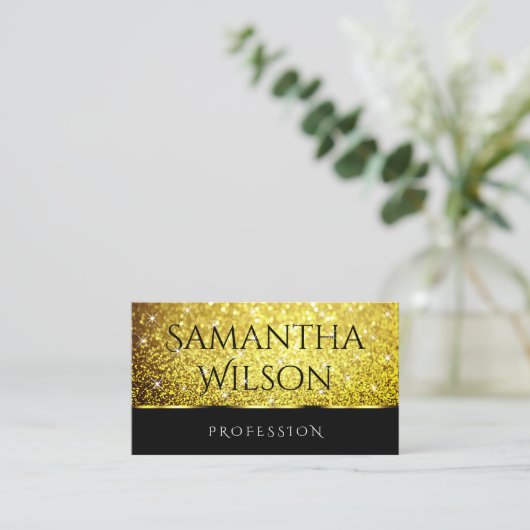 Luxe Zwart Goud Glitter Vonk Sterren Uitstekend Visitekaartje (Staand voorkant)