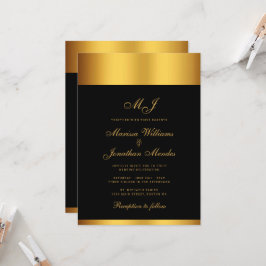 Luxe Zwart Goud Grens Monogram Bruiloft Kaart