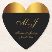 Luxe Zwart Goud Grens Monogram Bruiloft Kartonnen Onderzetters (Voorkant)