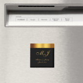 Luxe Zwart Goud Grens Monogram Bruiloft Magneet (Insitu (Vaatwasser))