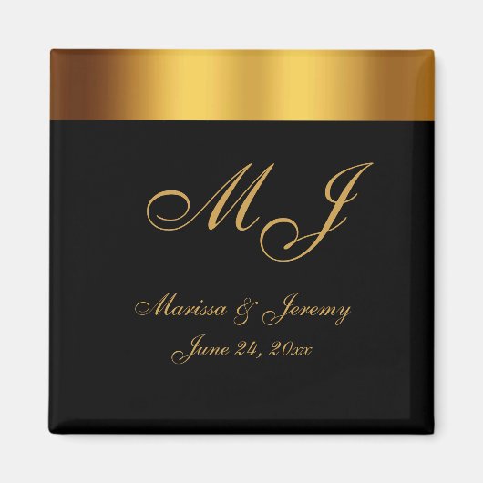 Luxe Zwart Goud Grens Monogram Bruiloft Magneet (Voorkant)
