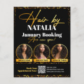 Luxe Zwart Goud Haar Salon Promo Booking Flyer (Voorkant)