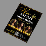 Luxe Zwart Goud Haar Salon Promo Booking Flyer<br><div class="desc">Kondig uw boekingsopeningen aan met deze verfijnde haarsalonflyer. Het opvallende zwart-gouden ontwerp zal zeker de aandacht trekken. Hoogwaardige afbeeldingen laten uw haarstyling-services prachtig zien. Deze flyer helpt u nieuwe klanten aan te trekken en opwinding te genereren voor uw aankomende afspraken. Maak het van jou door je salongegevens en een QR-code...</div>