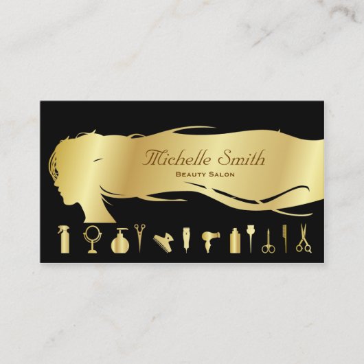 Luxe Zwart Goud Haar Stylist Beauty Salon Visitekaartje (Voorkant)