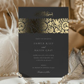 Luxe Zwart Goud Islamitische bruiloft Folie Uitnodiging