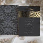 Luxe Zwart Goud Islamitische bruiloft Folie Uitnodiging