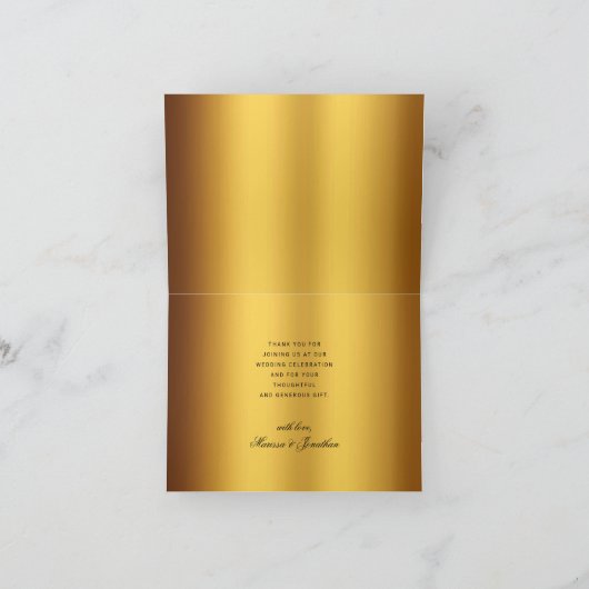 Luxe Zwart Goud Kalligrafie Border Bruiloft Bedankkaart (Binnen)