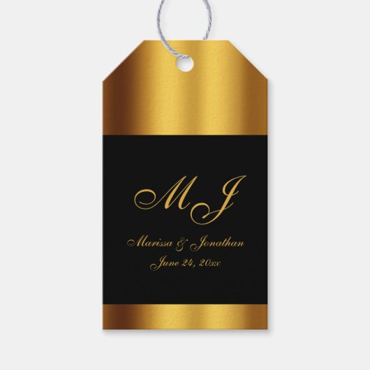 Luxe Zwart Goud Kalligrafie Border Bruiloft Cadeaulabel (Voorkant)