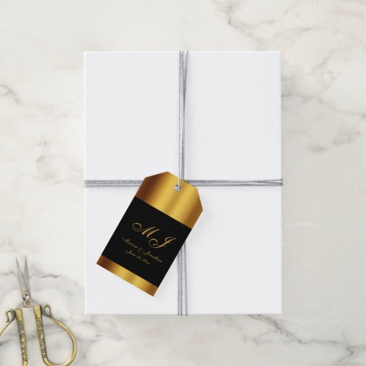 Luxe Zwart Goud Kalligrafie Border Bruiloft Cadeaulabel (Met Touw)