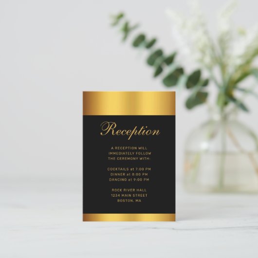 Luxe Zwart Goud Kalligrafie Border Bruiloft Informatiekaartje (Staand voorkant)