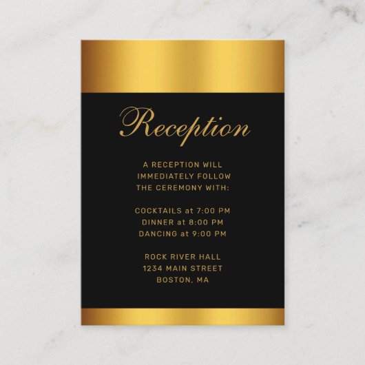 Luxe Zwart Goud Kalligrafie Border Bruiloft Informatiekaartje (Voorkant)
