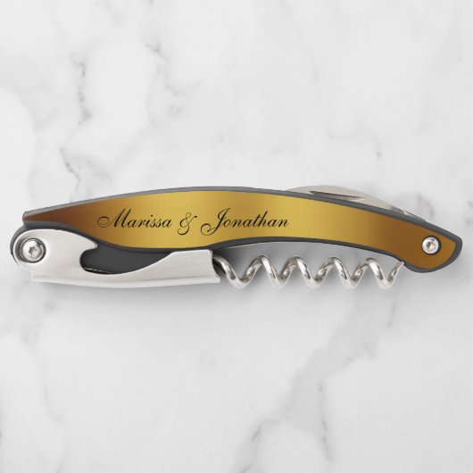 Luxe Zwart Goud Kalligrafie Border Bruiloft Kurkentrekker (Voorkant)