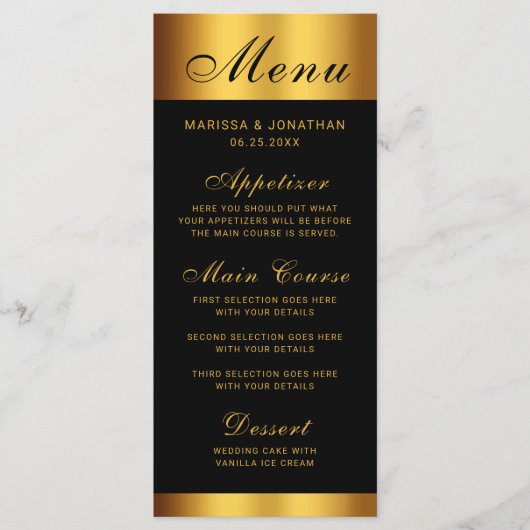 Luxe Zwart Goud Kalligrafie Border Bruiloft Menu (Voorkant)