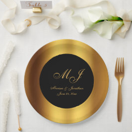 Luxe Zwart Goud Kalligrafie Border Bruiloft Papieren Bordje