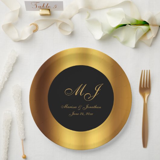 Luxe Zwart Goud Kalligrafie Border Bruiloft Papieren Bordje (Huwelijk)