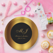 Luxe Zwart Goud Kalligrafie Border Bruiloft Papieren Bordje (Feest)