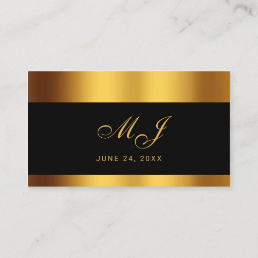 Luxe Zwart Goud Kalligrafie Border Bruiloft Plaatskaartje (Achterkant)