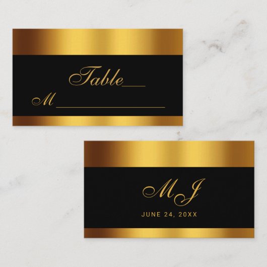 Luxe Zwart Goud Kalligrafie Border Bruiloft Plaatskaartje (Voorkant / Achterkant)