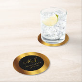 Luxe Zwart Goud Kalligrafie Border Bruiloft Ronde Kartonnen Onderzetter (Insitu)