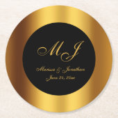 Luxe Zwart Goud Kalligrafie Border Bruiloft Ronde Kartonnen Onderzetter (Voorkant)