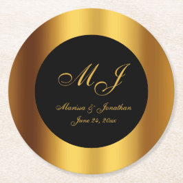 Luxe Zwart Goud Kalligrafie Border Bruiloft Ronde Kartonnen Onderzetter