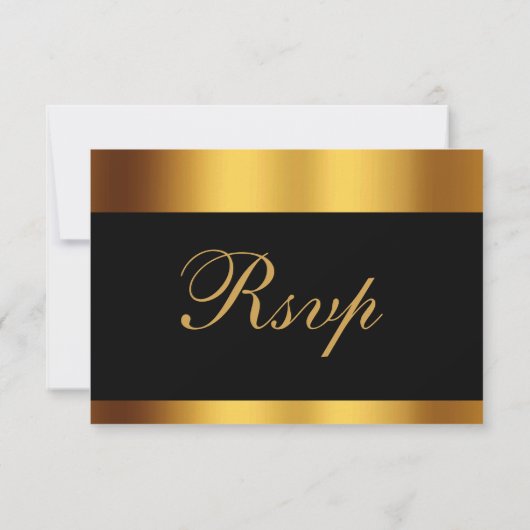 Luxe Zwart Goud Kalligrafie Border Bruiloft RSVP Kaartje (Achterkant)