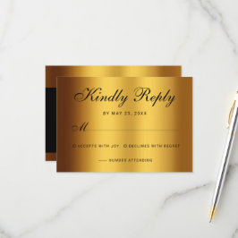 Luxe Zwart Goud Kalligrafie Border Bruiloft RSVP Kaartje