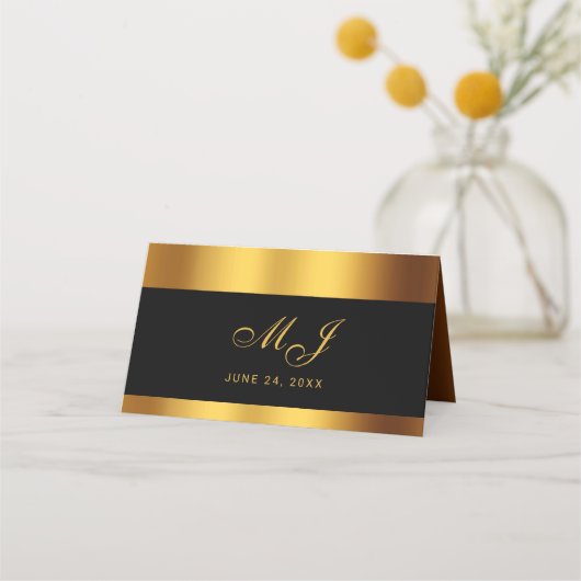 Luxe zwart goud kalligrafie bruiloft plaatskaartje (Achterkant)