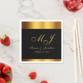 Luxe Zwart Goud Kalligrafie Monogram Bruiloft Servet (Insitu)