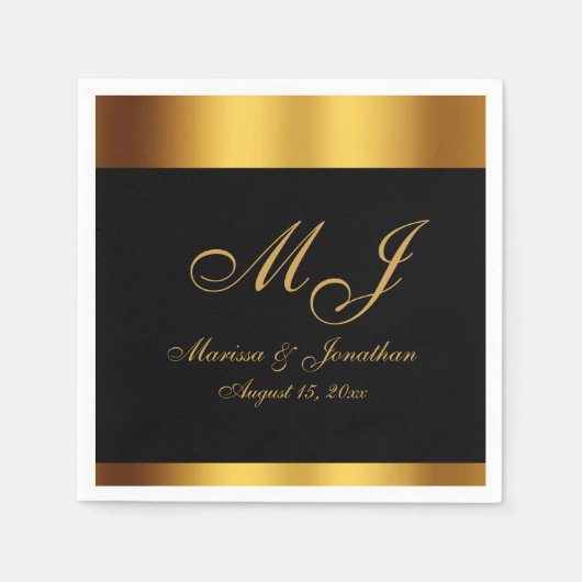 Luxe Zwart Goud Kalligrafie Monogram Bruiloft Servet (Voorkant)