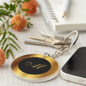 Luxe zwart goud kalligrafie rand monogram sleutelhanger (Voorkant Rechts)
