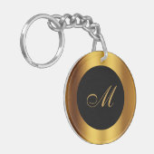 Luxe zwart goud kalligrafie rand monogram sleutelhanger (Voorkant Links)