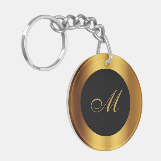 Luxe zwart goud kalligrafie rand monogram sleutelhanger (Voorkant Links)