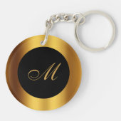 Luxe zwart goud kalligrafie rand monogram sleutelhanger (Achterkant)