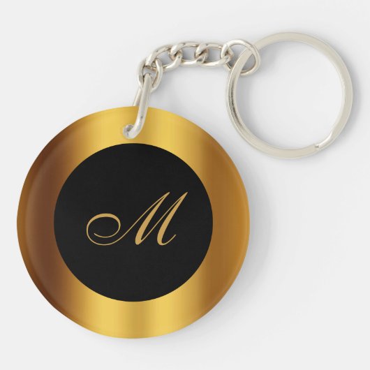 Luxe zwart goud kalligrafie rand monogram sleutelhanger (Achterkant)