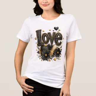 Luxe Zwart & Goud Love T-Shirt | Elegante Romantie