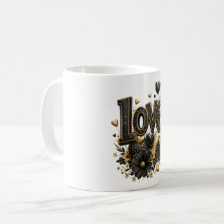 Luxe Zwart & Goud Love T-Shirt | Elegante Romantie Koffiemok