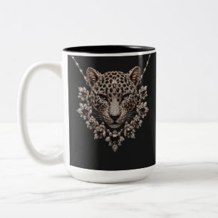 Luxe Zwart & Goud Luipaard Bloem Diamant Tweekleurige Koffiemok