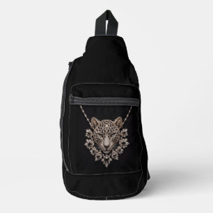 Luxe Zwart & Goud Luipaard Bloemendiamanten Halssn Sling Bag