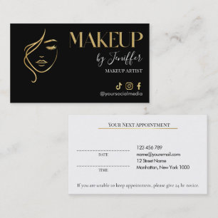 Luxe Zwart & Goud Make-up Afspraakkaart Afsprakenkaartje