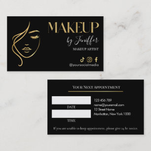 Luxe Zwart & Goud Make-up Afspraakkaart Afsprakenkaartje