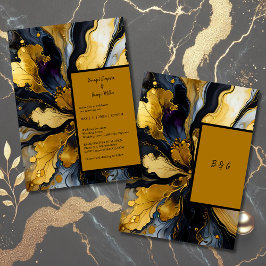 Luxe zwart goud marmer bruiloft uitnodiging