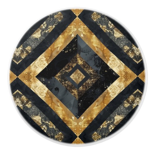 Luxe zwart goud marmer geometrisch patroon keramische knop (Voorkant)