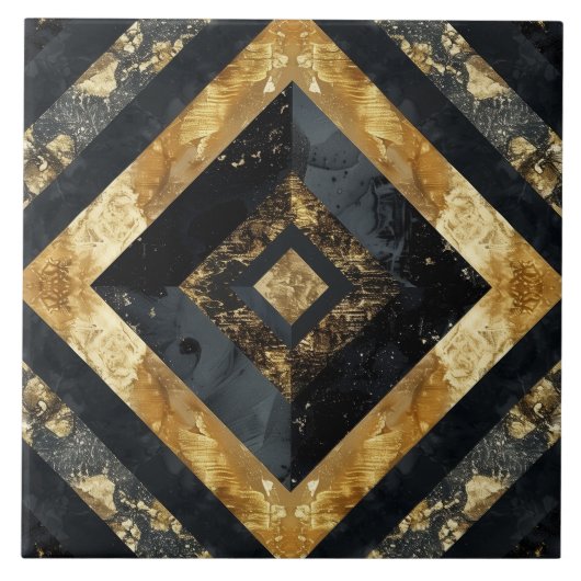 Luxe zwart goud marmer geometrisch tegeltje (Voorkant)